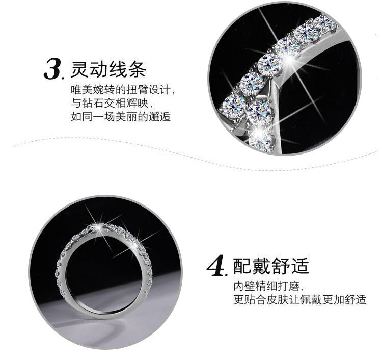 Cross-Border S925Sterling Silver Ring for Women Asymmetric Cross Row Diamond Style High-end Simple Stacking Ring Wholesale