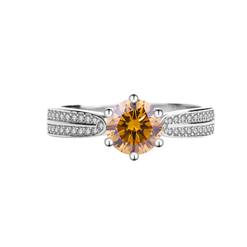 S925Silver Moissanite Starlight Queen Ring Wedding Proposal Pure Silver Ring Six-Prong Diamond Female Factory Brilliant