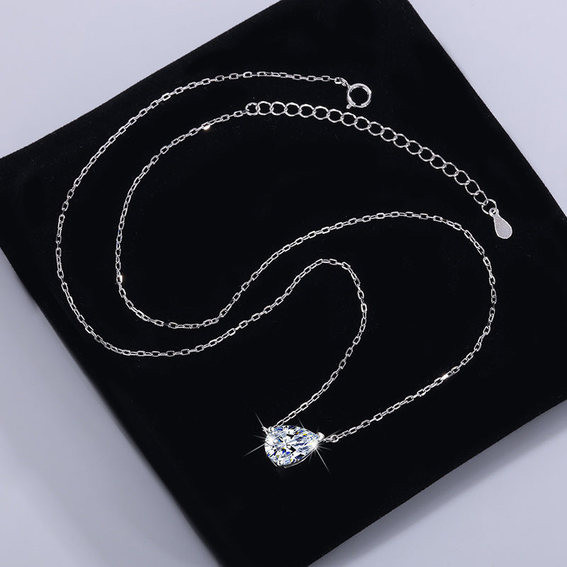 S925Sterling Silver Moissanite Water Drop Necklace Simple High-end Versatile Pear-shaped Pendant Women's Collarbone Chain Factory Wholesale