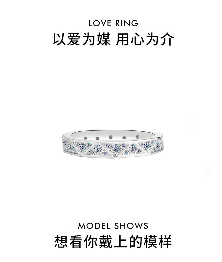 Cross-border hot selling S925Silver and You Companion Couple Rings Moissanite Full Inlay Row Rings Diamond-Shaped Rings Source Factory
