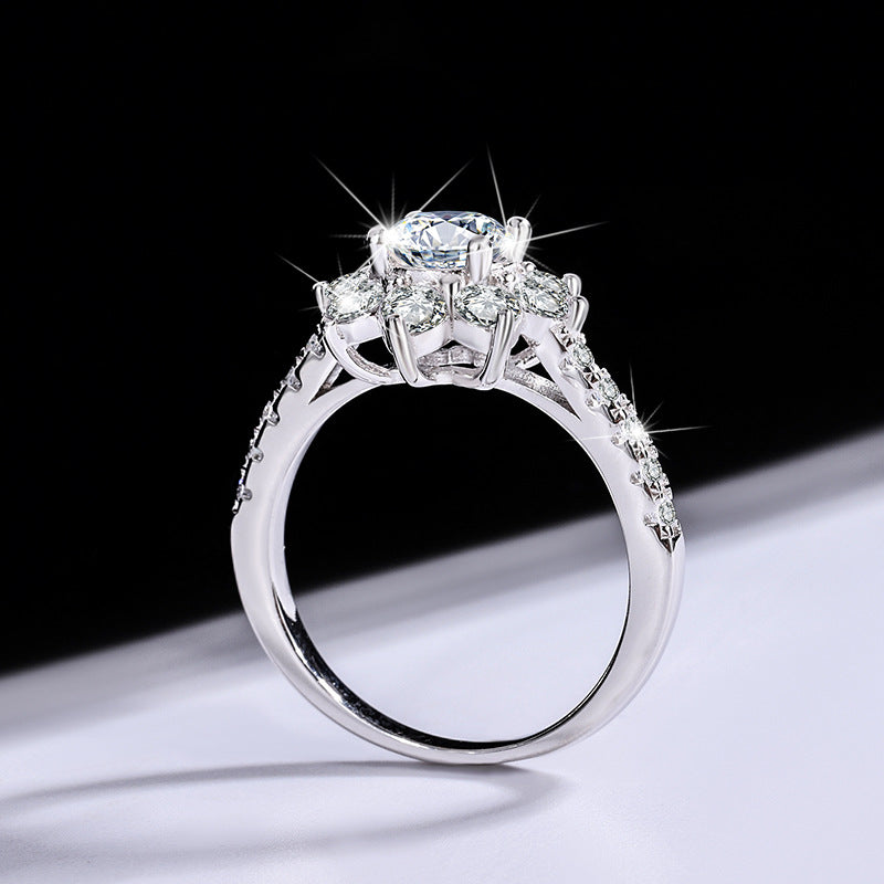 Sterling Silver925Moissanite Ring for Women Silver Ring Flower Diamond Ring TikTok Live Genuine Diamond Source Dropshipping