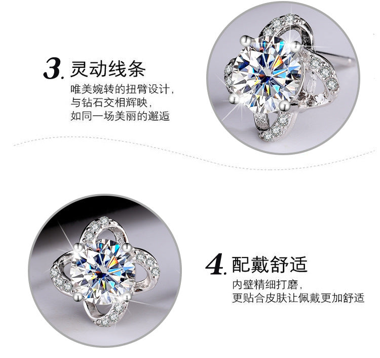 s925Pure Silver Genuine Moissanite Four-Leaf Clover Earrings Elegant Simple Moissanite Gift Ear Jewelry Live Streaming Source