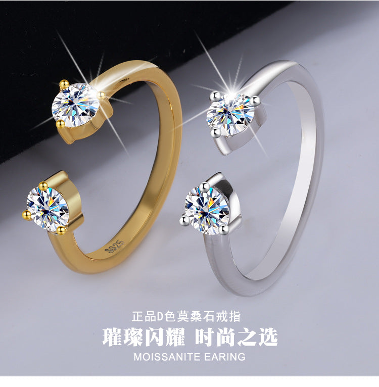 Cross-border hot selling S925Sterling Silver Couple Companion Rings Moissanite Diamond Set Rings Stackable Women's Rings Factory Wholesale