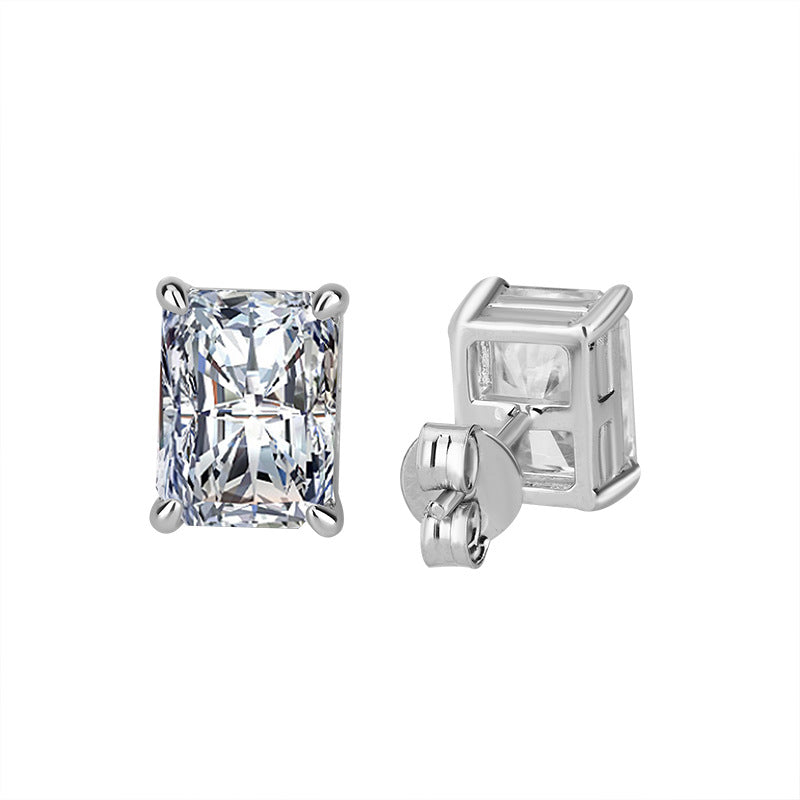 Cross-border hot selling S925Silver Radiant Cut Earrings for Women Simple Elegant Earrings Irregular Moissanite Moissanite Stud Earrings
