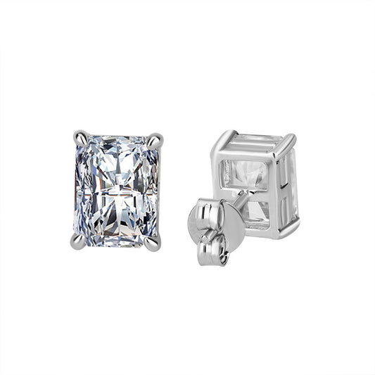 Cross-border hot selling S925Silver Radiant Cut Earrings for Women Simple Elegant Earrings Irregular Moissanite Moissanite Stud Earrings