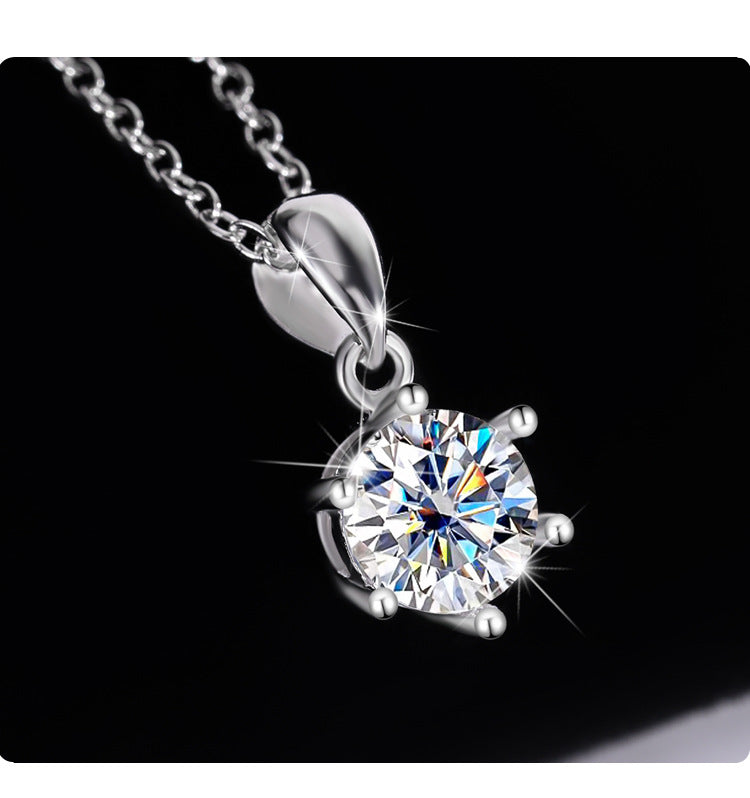 s925Sterling Silver Classic Six-Claw Pendant Moissanite Necklace for Women Classic Fashion Collarbone Chain Jewelry Direct Wholesale