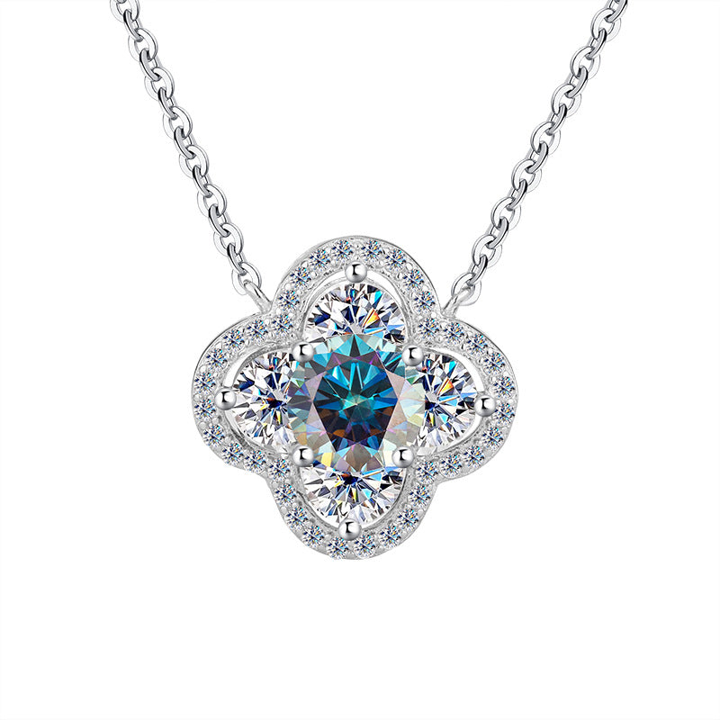 Cross-Border New Products S925Sterling Silver Moissanite Lucky Clover Necklace for Women Moissanite Full Diamond Collarbone Chain Factory Wholesale