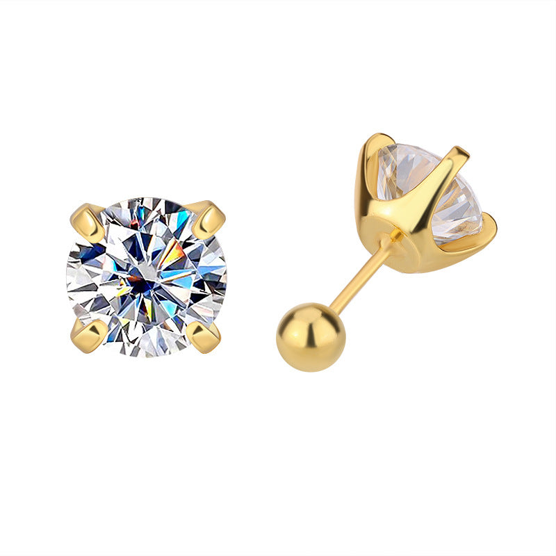 Exclusive for cross-border S925Sterling Silver Moissanite Earrings Four-Prong Screw Moissanite Stud Earrings Fashion Simple Earrings Wholesale