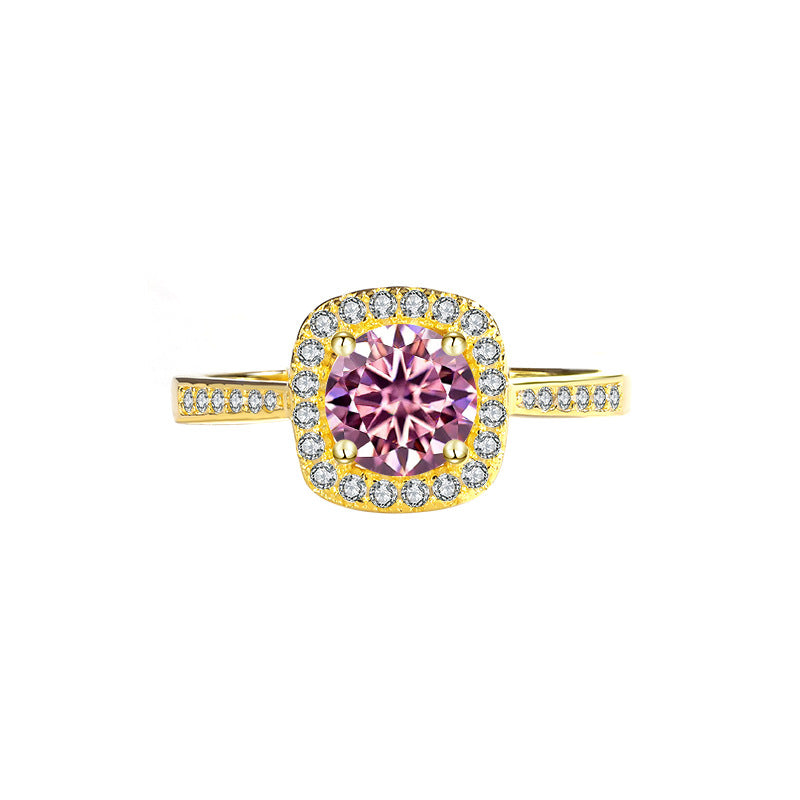 Cross-Border925Genuine Silver D Moissanite Ring for Women, Luxurious Diamond Square Bag, Couple Rings, Proposal and Wedding Diamond Ring