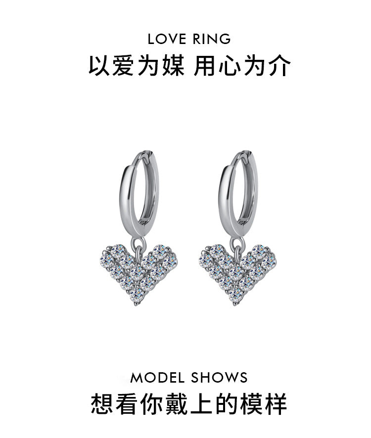 Exclusive for cross-border S925Silver Moissanite Heart Earrings Light Luxury Versatile High-end Moissanite Women's Factory Wholesale