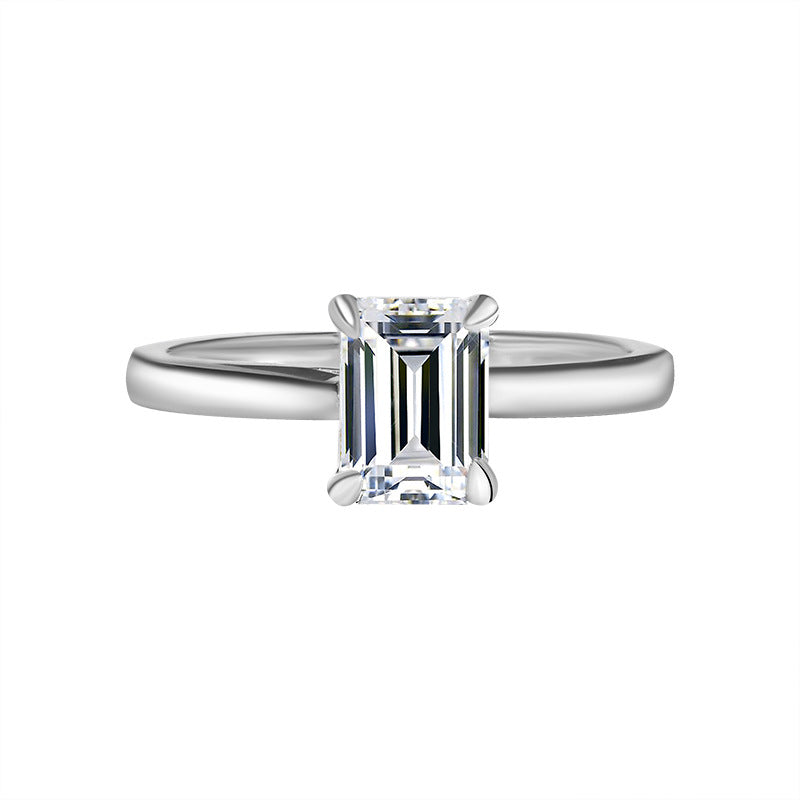 925Silver1Carat D Moissanite Ring Simple Four-Prong Emerald Cut Moissanite T Classic Home Items Wholesale