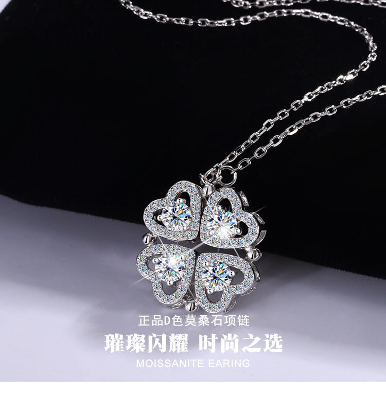 Cross-border Exclusive Pure Silver S925Four-leaf Clover Necklace for Women, Light Luxury Moissanite Diamond Collarbone Chain, Flower-shaped Pendant Wholesale