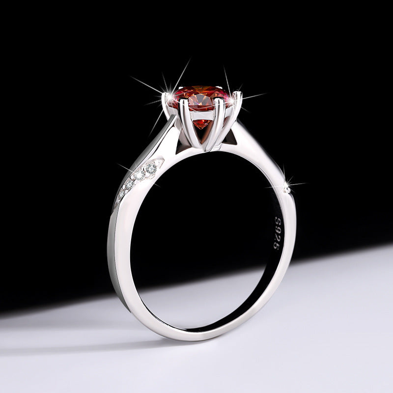 S925Silver Color Moissanite Diamond Psychic Style Six-Claw Wedding Pure Silver Ring Moissanite Stone Open Adjustable Women's Ring Direct from Manufacturer