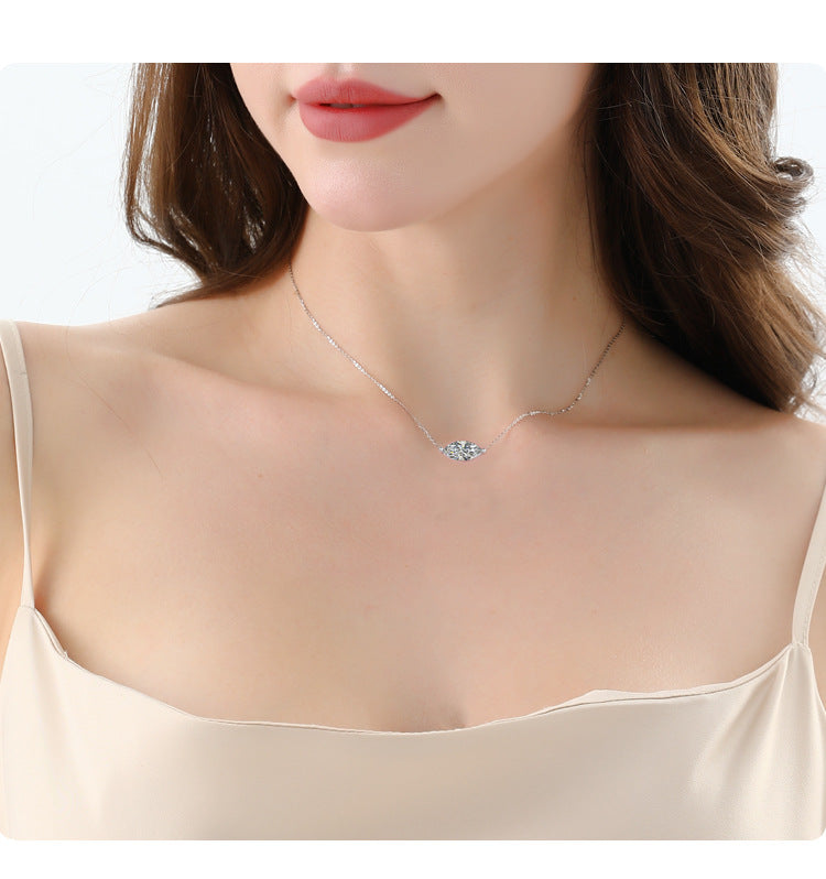 European and American Fashion Hot Item S925Sterling Silver Moissanite Horse Eye Necklace Simple Women's High-end Versatile Collarbone Chain Wholesale