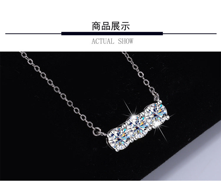 Europe and America S925Silver Sansheng Stone Pendant Moissanite Full Diamond Necklace for Women Light Luxury Simple Moissanite Collarbone Chain Wholesale