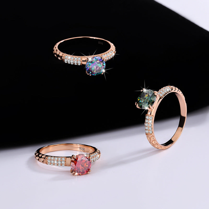 S925Sterling Silver Rose Gold Qianxun Moissanite Diamond Ring European and American TikTok Kuaishou Live Factory Wholesale Brilliant Diamond Ring
