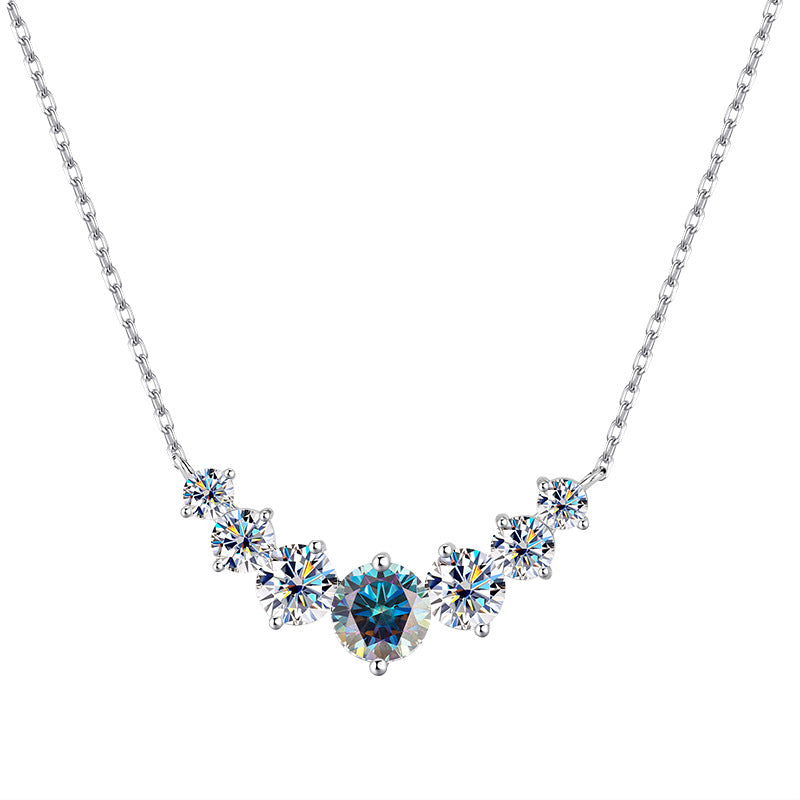 S925Pure Silver Smiling Seven Princess Moissanite Necklace High-end Versatile Collarbone Chain Moissanite Pendant Wholesale