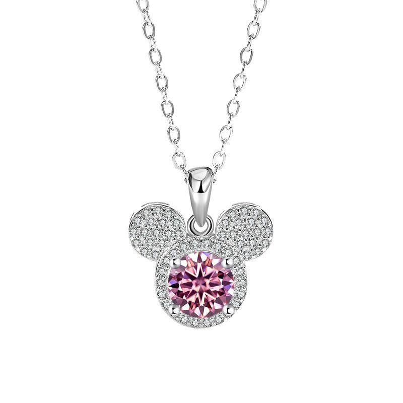 s925Sterling Silver Mickey Pendant1Clamoissanite Necklace for Women Fashionable Diamond Ring Luxury Round Pendant for Women