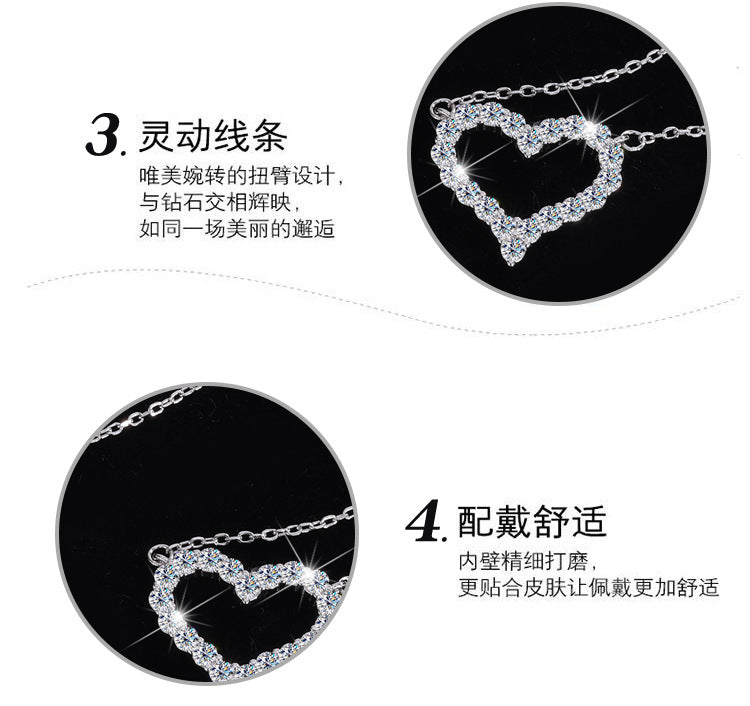 Factory Direct Supply Cross-Border925Sterling Silver Plated pt950Moissanite Heart Pendant Love Moissanite Necklace for Women Wholesale