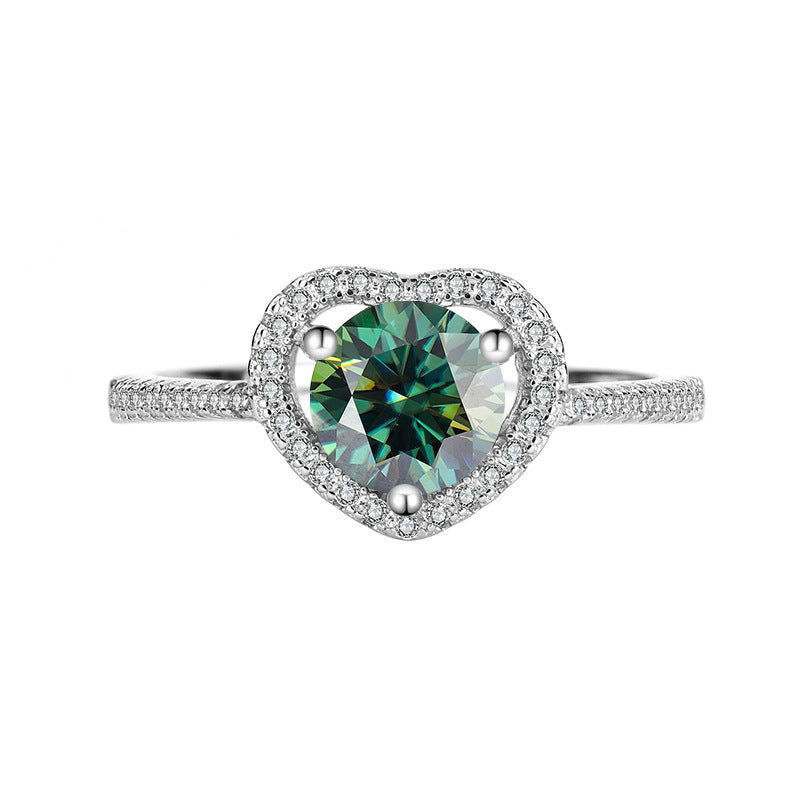 925Sterling Silver Moissanite Diamond Ring Heart-shaped Hollow Couple Rings Wedding Engagement Ring Gift for Girlfriend with Colored Diamond