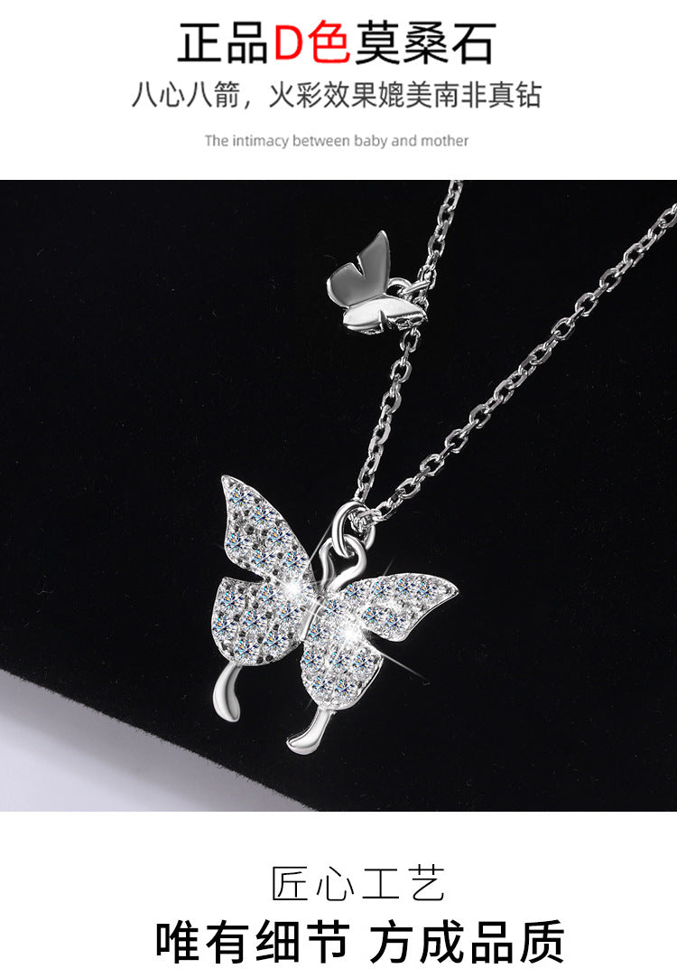Cross-border hot selling S925Sterling Silver Butterfly Necklace for Women Korean Version Versatile Light Luxury Style Collarbone Chain Personality Fashion Wholesale