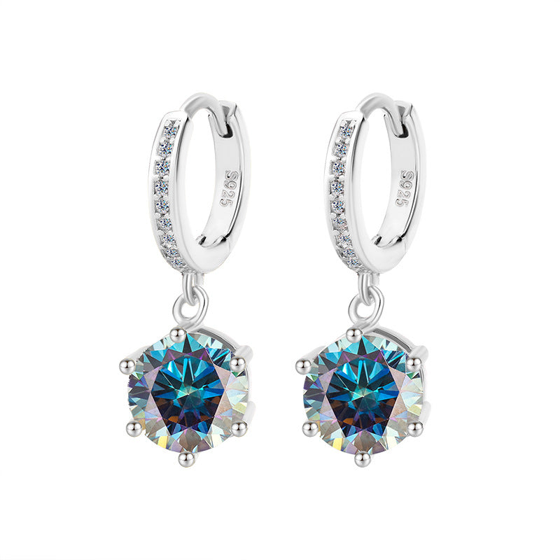 Exclusively for Europe and America S925Silver Classic Six-Prong Moissanite Earrings Moissanite Diamond Earrings for Women Versatile High-End Ear Clips Wholesale