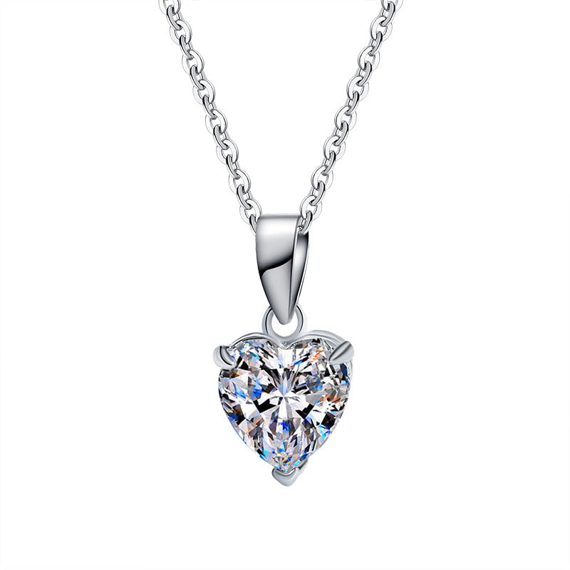 Cross-border hot selling S925Sterling Silver Moissanite Pendant Heart Necklace for Women European and American Simple Collarbone Chain Factory Wholesale