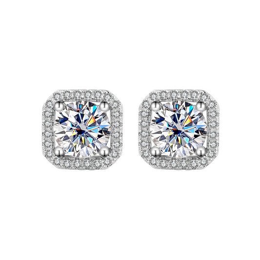 s925Pure Silver Genuine Moissanite Square Stud Earrings for Women Elegant Simple Moissanite Gift Earrings Live Streaming Source