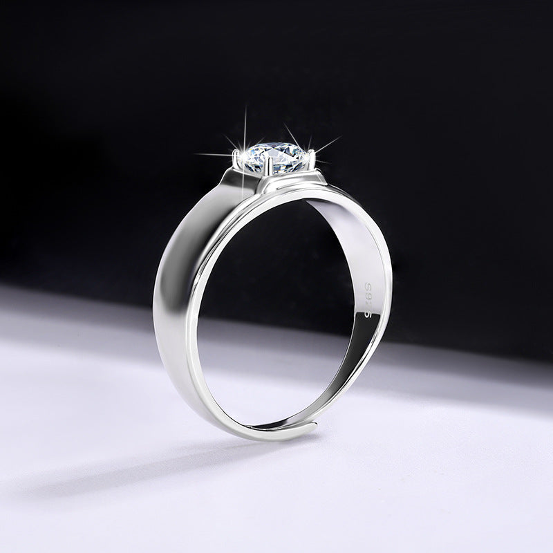 Authentic D Moissanite Ring for Men, Pure Silver, One Carat, Personalized Classic Simple Men's Ring, Smooth Surface Diamond Ring Wholesale