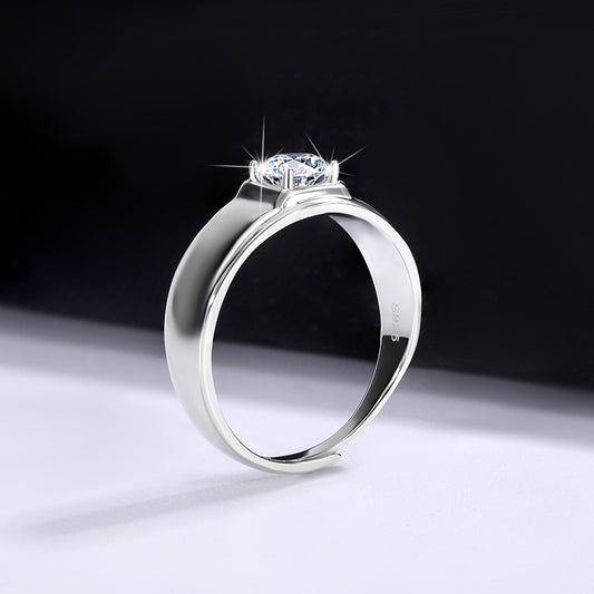 Authentic D Moissanite Ring for Men, Pure Silver, One Carat, Personalized Classic Simple Men's Ring, Smooth Surface Diamond Ring Wholesale