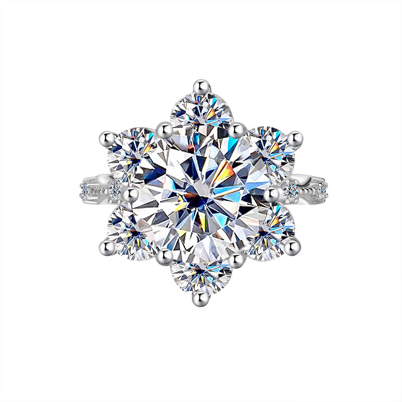 A4   S925Sterling Silver Ring Moissanite5Carat Crown Women's Ring Super Sparkling Pigeon Egg Wedding Ring Wholesale