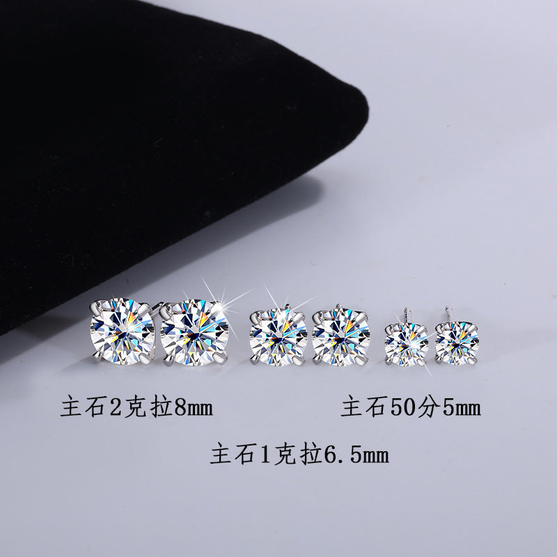 S925Sterling Silver Moissanite Four-Prong Earrings for Women, Classic Moissanite Earrings, Fashionable and Simple Earrings, Factory Wholesale