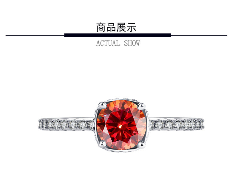 s925Sterling Silver Sunset Color Moissanite Ring for Women, TikTok Popular Fashion Wedding Ring, Live Wholesale