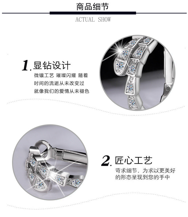 S925Pure Silver Full Moissanite Snake-Shaped Earrings for Women, Moissanite Stone, Light Luxury Fashion, High-End Feel, Ear Clips, Factory Wholesale