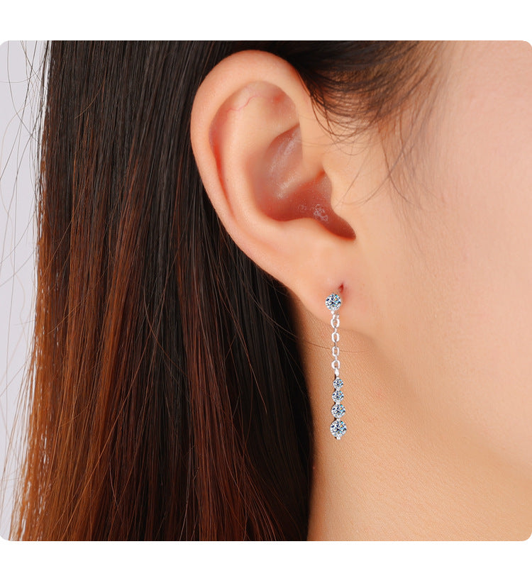 Cross-Border Wholesale S925Sterling Silver Moissanite Tassel Earrings Long Fashion High-end Moissanite Earrings Factory Wholesale