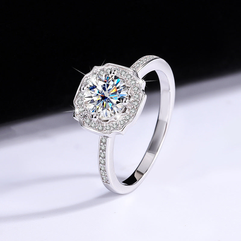S925Sterling Silver Ring D Moissanite Moissanite Diamond Women's Imitation Sea Rui Wen Style1Carat Ring