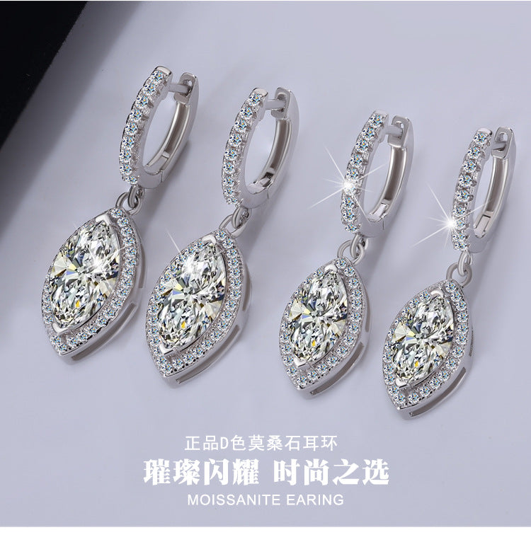 Cross-Border S925Sterling Silver Earrings for Women, Horse Eye Moissanite Ear Clips, Platinum Plated Moissanite Earrings, Direct Supply from Manufacturer, Wholesale