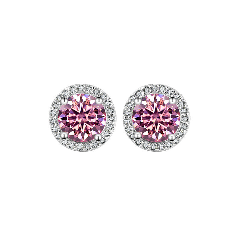 s925Pure Silver Genuine Moissanite Round Stud Earrings Elegant Simple Moissanite Gift Ear Jewelry Live Streaming Source