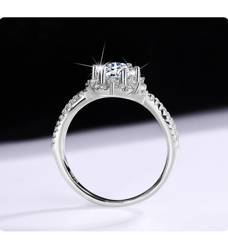 Cross-Border S925Sterling Silver Princess Elsa One Carat D Moissanite Diamond Ring for Women, Internet Celebrity Versatile Jewelry Wholesale