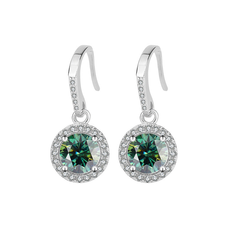 Cross-Border S925Silver Moissanite Luxury Round Stone Silver Ear Hook Source Factory Accessories Jewelry Wholesale Live Handmade