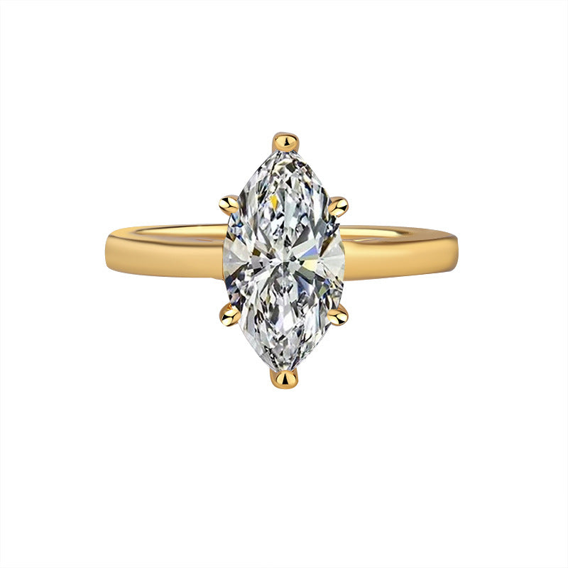 Cross-Border Direct Sales S925Silver Moissanite Horse Eye Ring Simple Fashion High-end Moissanite Women's Ring Factory Wholesale