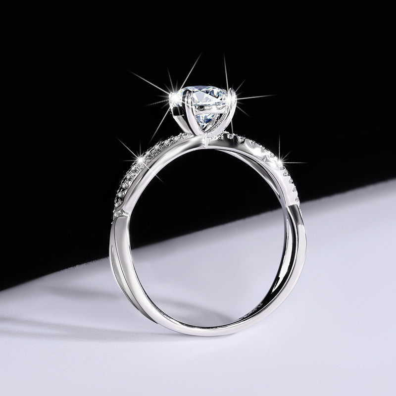 Pure Silver Genuine Moissanite Liu Shi Same Style Women's Diamond Ring1Carat Wedding Real Diamond Proposal Ring for Girlfriend