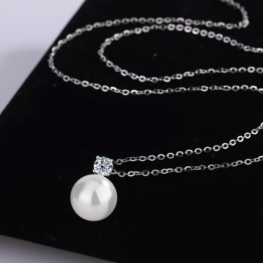 Exclusive for cross-border S925Pure Silver Classic Light Luxury Pearl Necklace Internet Celebrity Sweater Collarbone Chain Valentine's Day Qixi Festival Gift