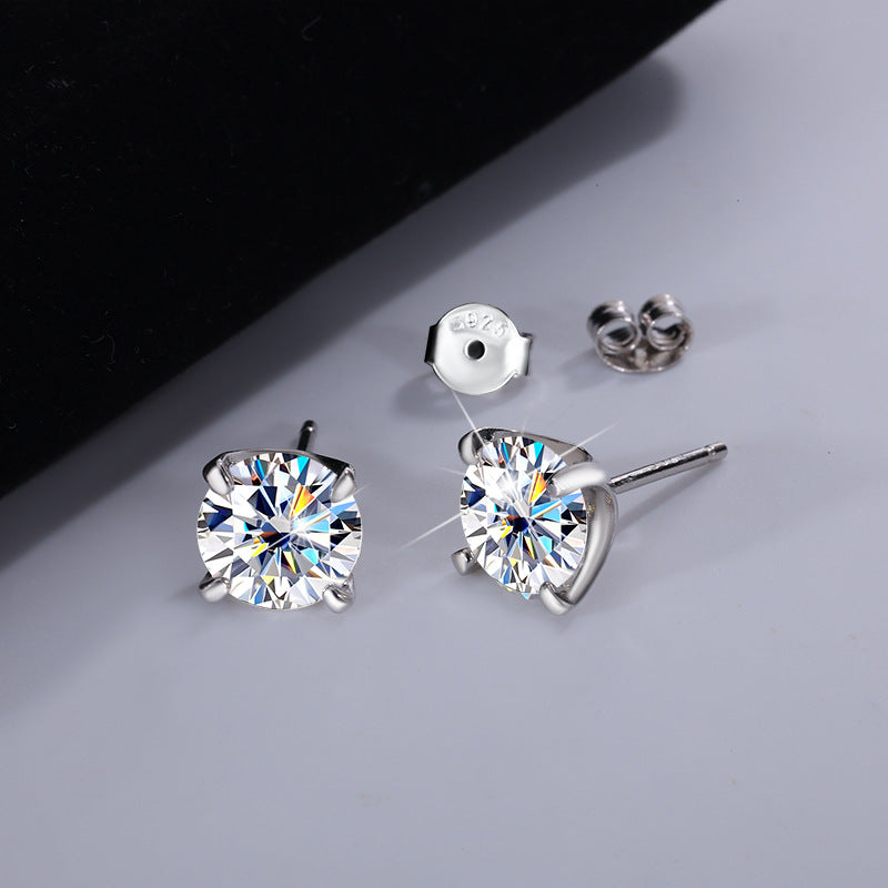 S925Sterling Silver Moissanite Four-Prong Earrings for Women, Classic Moissanite Earrings, Fashionable and Simple Earrings, Factory Wholesale