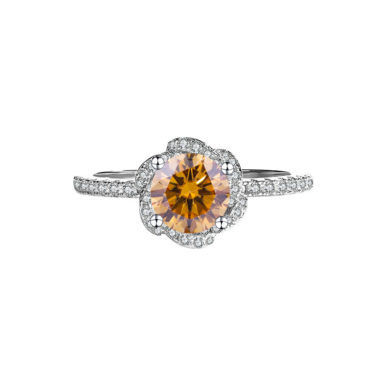 Sterling Silver S925【Bloom】Rose Flower Moissanite Diamond Ring Female Hand Holding Flower Real Diamond Ring Wedding Proposal Girlfriend