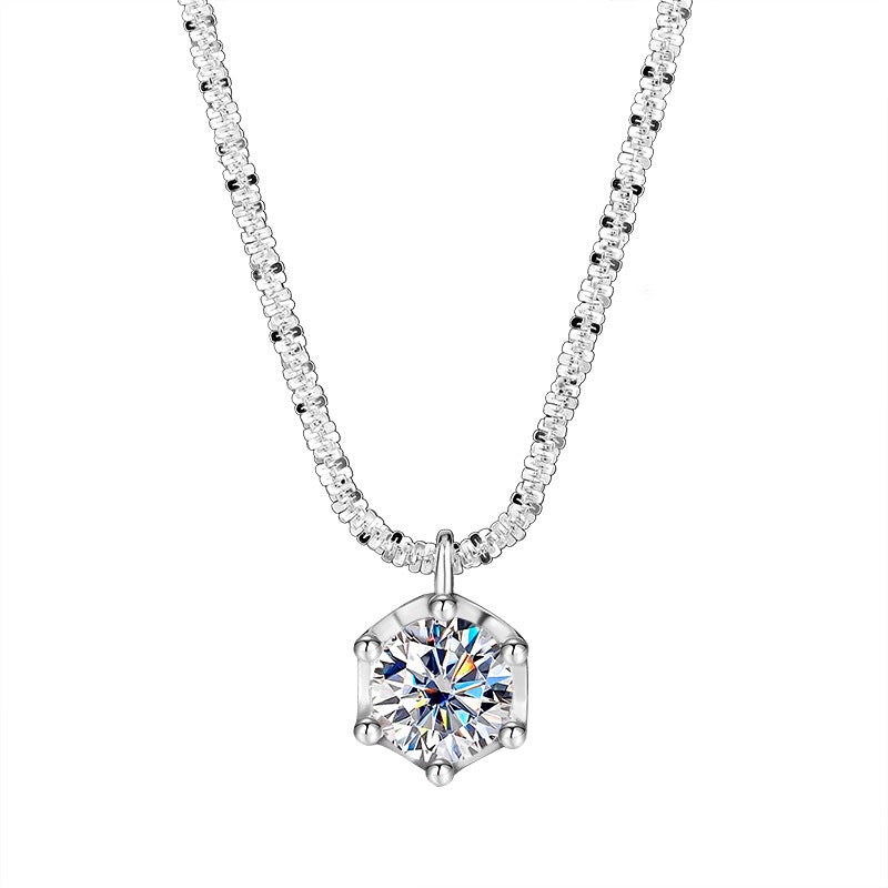 Cross-Border S925Pure Silver Sparkling Cauliflower Chain Moissanite Six-Claw Necklace for Women Niche Light Luxury Fashion Collarbone Chain