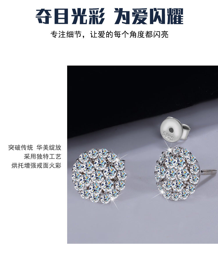 Europe and america cross border S925Sterling Silver Hip-Hop Style Full Diamond Moissanite Trendy Personality High-End Unisex Earrings