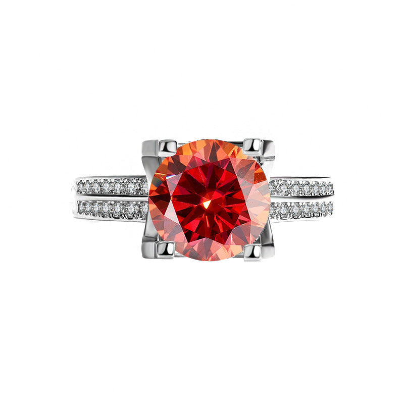 s925Silver Ring Bull Head3Claroissanite Diamond Ring for Women Double Row Diamond Ring Pigeon Egg Wedding Ring Live Streaming Exquisite
