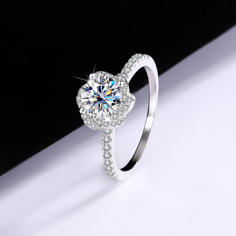 Sterling Silver S925【Bloom】Rose Flower Moissanite Diamond Ring Female Hand Holding Flower Real Diamond Ring Wedding Proposal Girlfriend