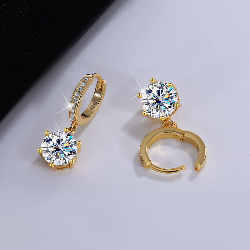 Exclusive for cross-border S925Silver Moissanite Classic Six-Prong Earrings Moissanite Diamond Earrings for Women Fashion Versatile Ear Clips Wholesale